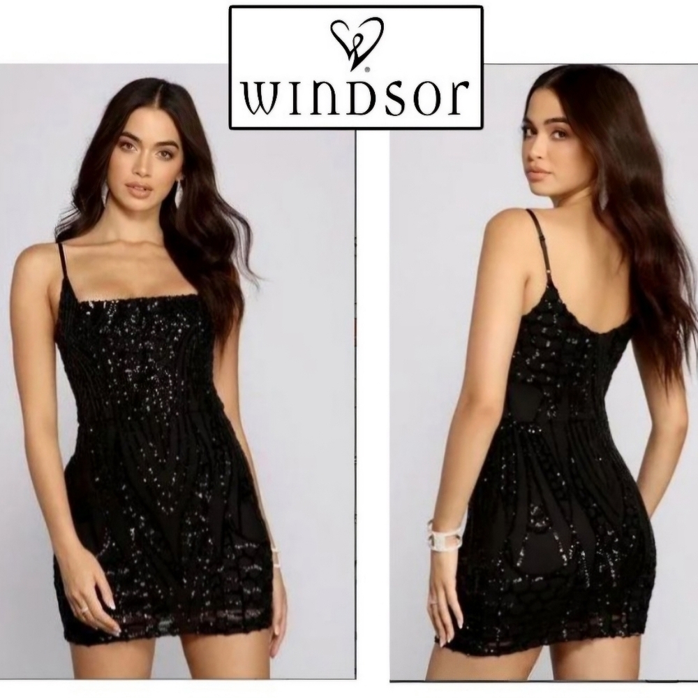 Windsor Size 7/8 Black Formal Sequin Mini Dress
